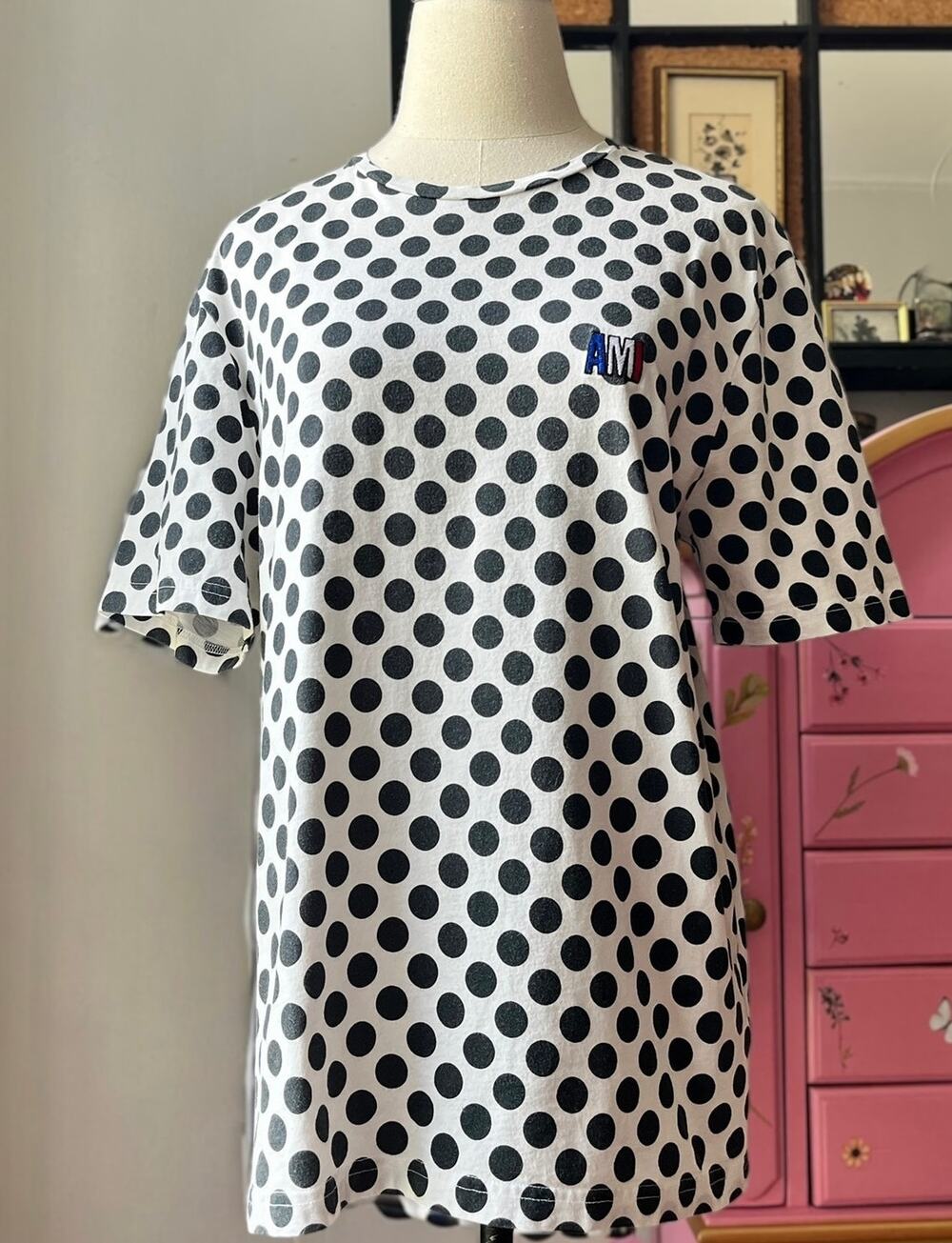 AMI Alexandre Mattiussi Polka Dot Logo Tee | French Designer T-Shirt | M